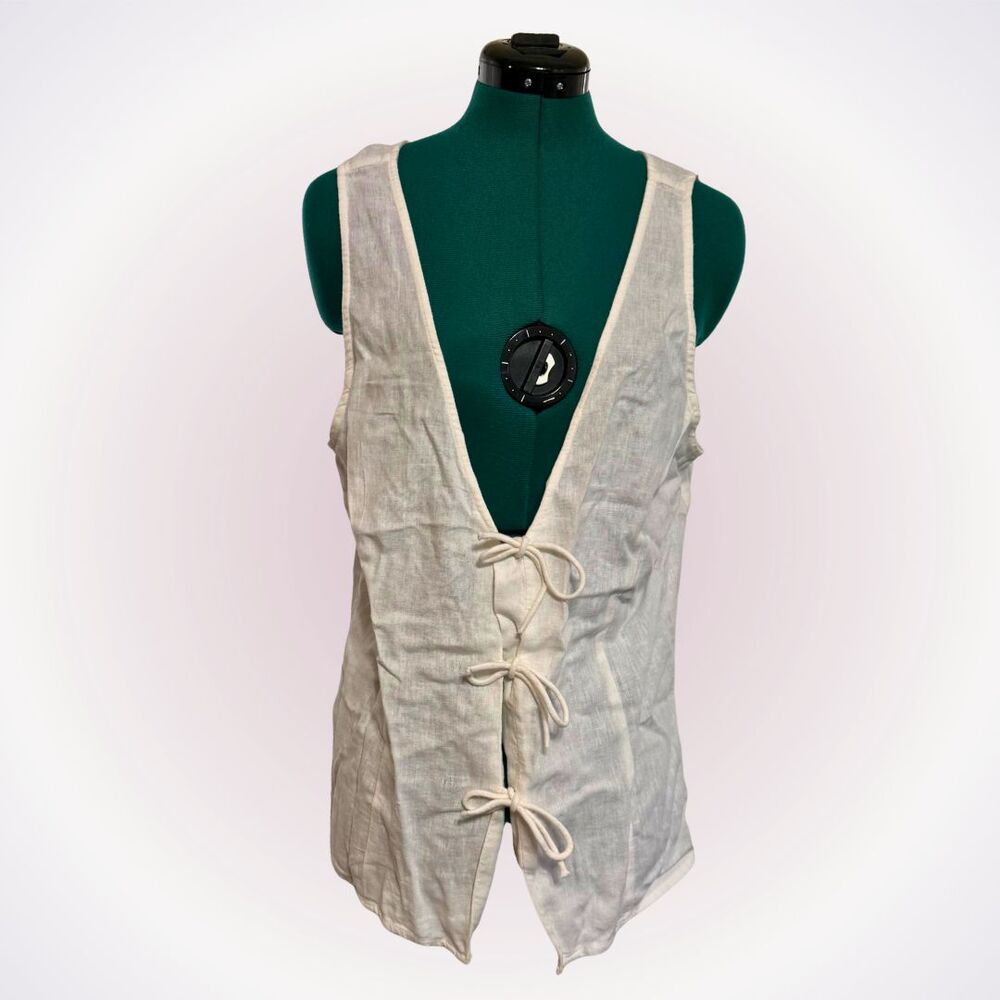A New Day White Linen-Feel Tie-Front Vest | Sz L, NWT
